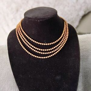 Vintage 1930s Bronze Tone 5 Strand Ball Chain Beaded Necklace Ornate Book Clasp